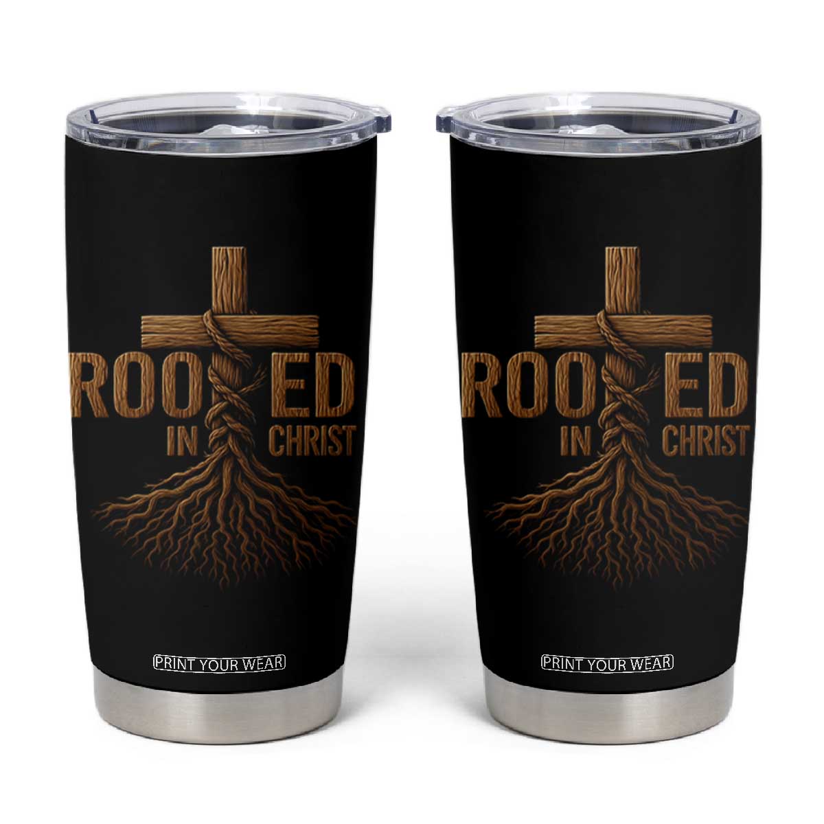 Rooted In Christ Tumbler Cup Vintage Jesus Christian Cross Bible Verse TS11 Black Print Your Wear