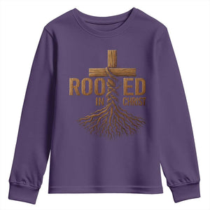 Rooted In Christ Youth Sweatshirt Vintage Jesus Christian Cross Bible Verse TS11 Purple Print Your Wear