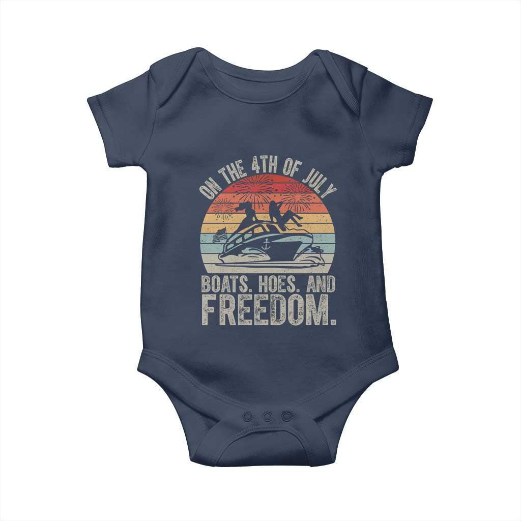 Funny On The 4th Of July Boats Hoes And Freedom Baby Onesie TS11 Navy Print Your Wear