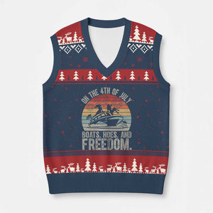 Funny On The 4th Of July Boats Hoes And Freedom V-Neck Knit Sweater Vest TS11 Navy Red Print Your Wear