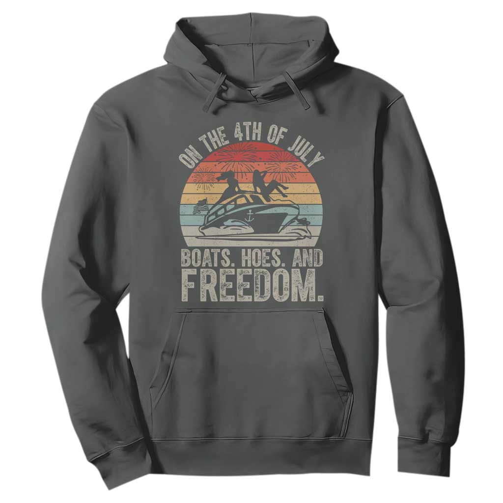 Funny On The 4th Of July Boats Hoes And Freedom Hoodie TS11 Dark Heather Print Your Wear