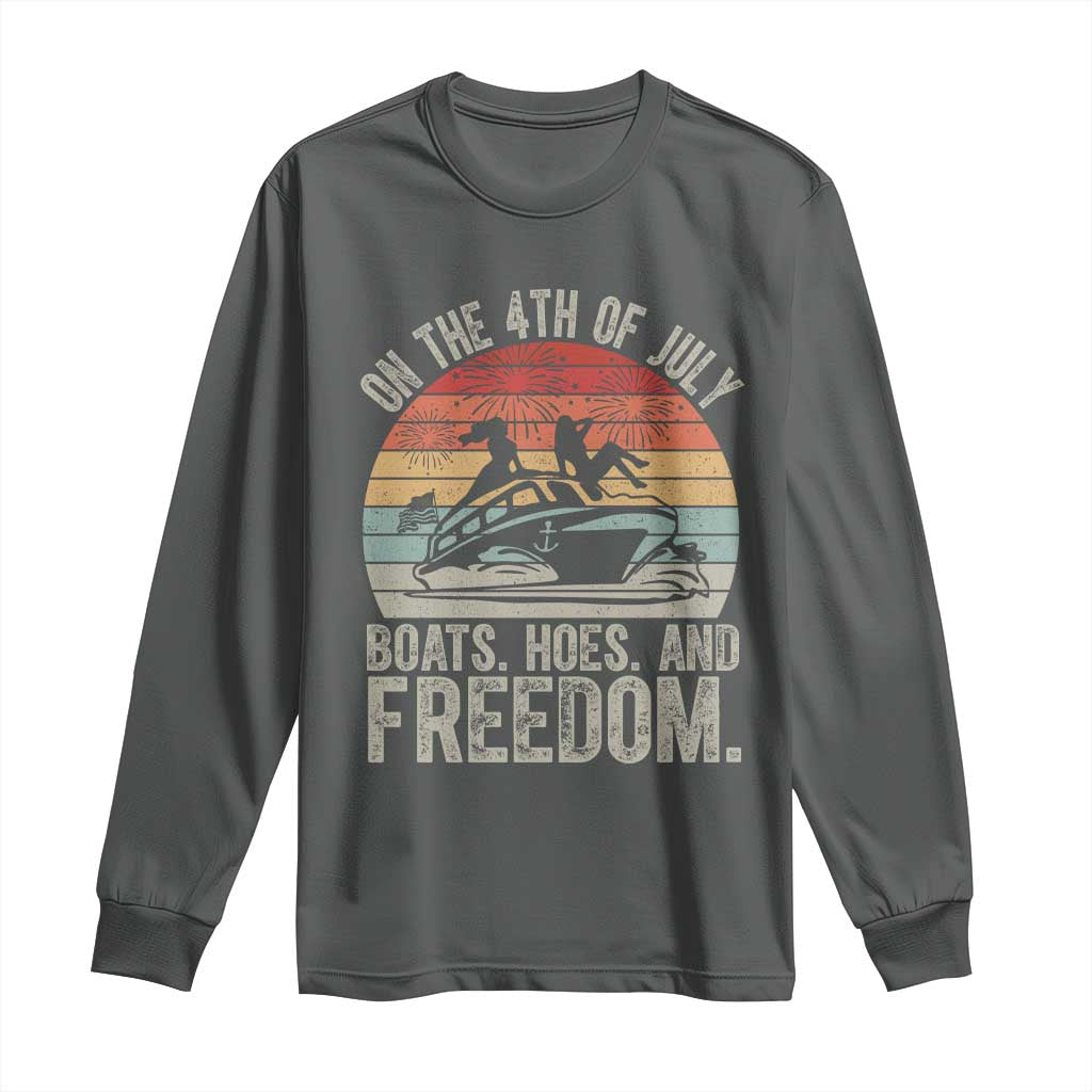 Funny On The 4th Of July Boats Hoes And Freedom Long Sleeve Shirt TS11 Dark Heather Print Your Wear