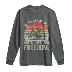 Funny On The 4th Of July Boats Hoes And Freedom Long Sleeve Shirt TS11 Dark Heather Print Your Wear