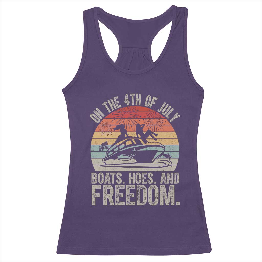 Funny On The 4th Of July Boats Hoes And Freedom Racerback Tank Top TS11 Purple Print Your Wear
