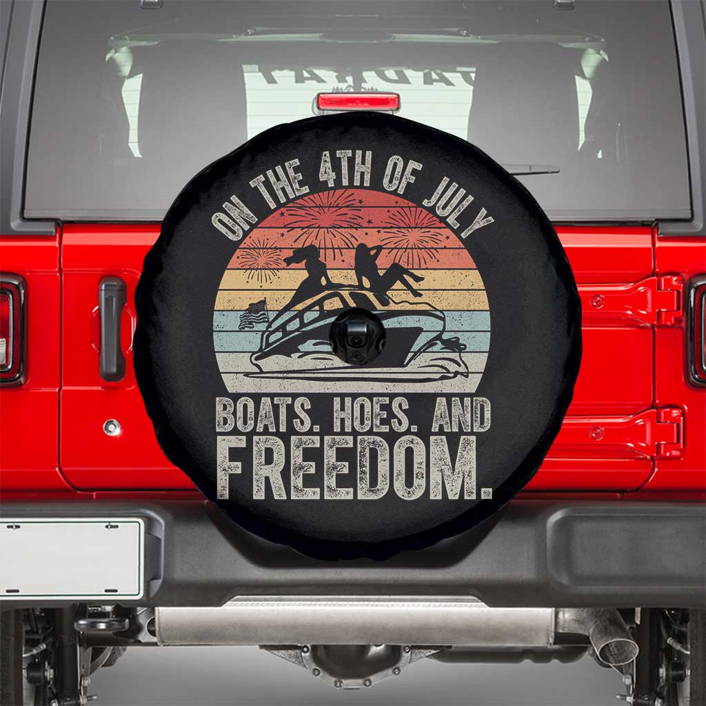 Funny On The 4th Of July Boats Hoes And Freedom Spare Tire Cover TS11 Black Print Your Wear