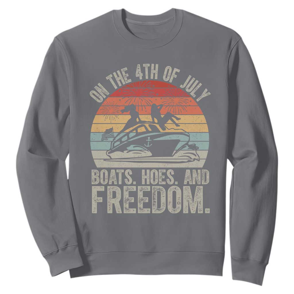 Funny On The 4th Of July Boats Hoes And Freedom Sweatshirt TS11 Charcoal Print Your Wear