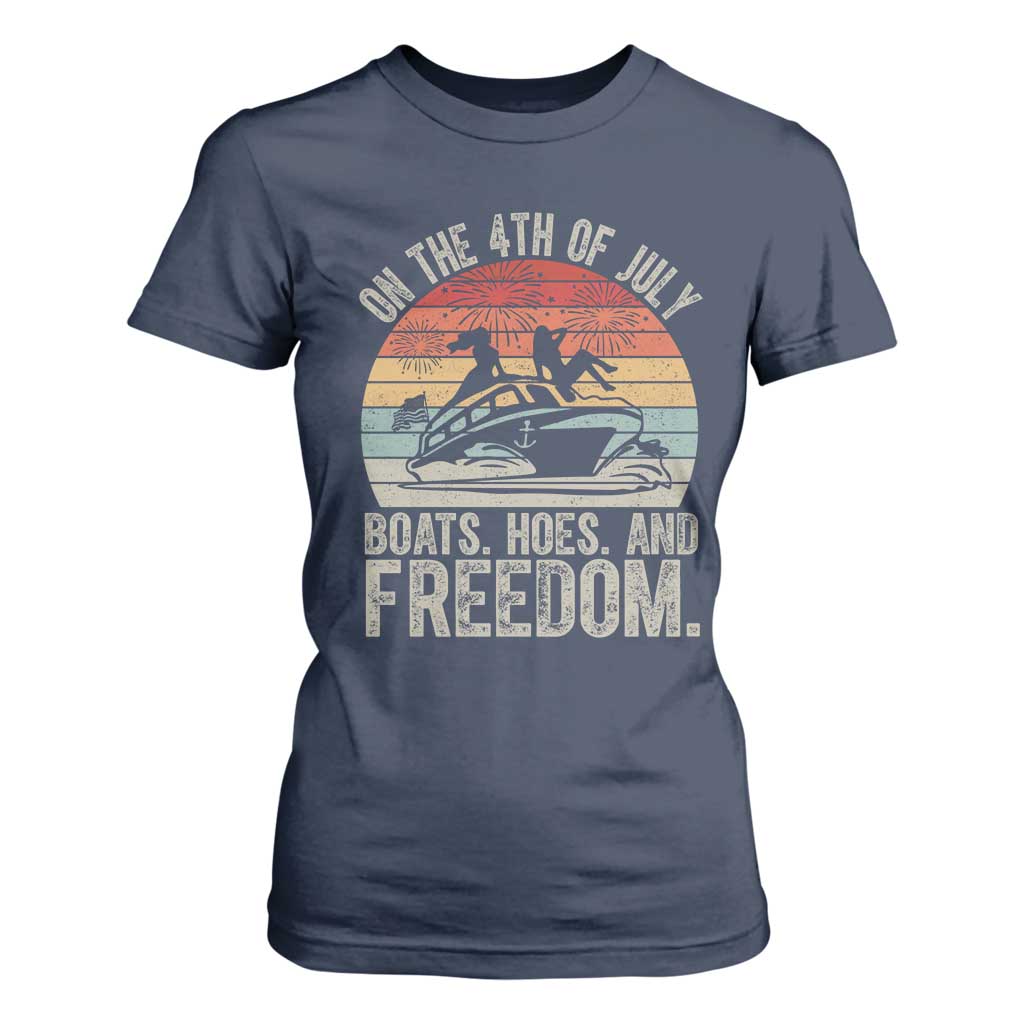 Funny On The 4th Of July Boats Hoes And Freedom T Shirt For Women TS11 Navy Print Your Wear