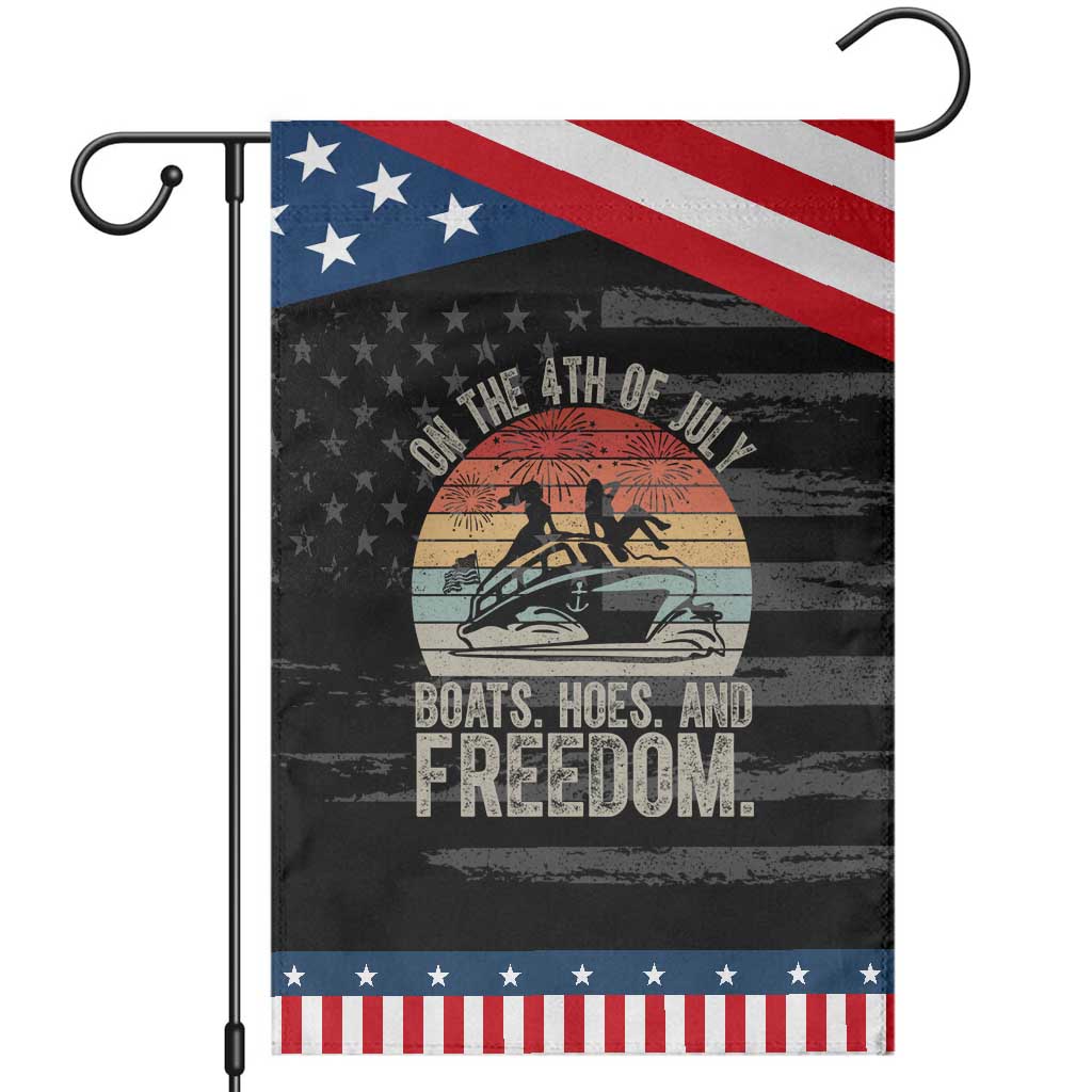 Funny On The 4th Of July Boats Hoes And Freedom Garden Flag TS11 Distressed Black Blue Print Your Wear