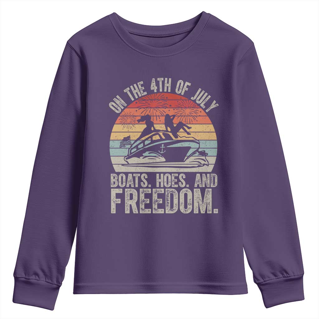 Funny On The 4th Of July Boats Hoes And Freedom Youth Sweatshirt TS11 Purple Print Your Wear