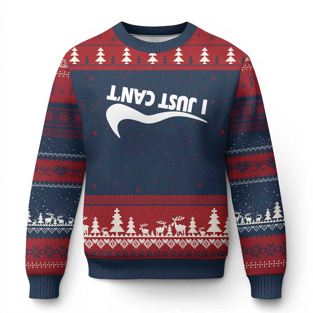 Funny I Just Cant Ugly Christmas Sweater Sarcastic Motivation Con Baffo TS11 Navy Red Print Your Wear