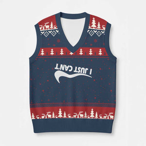 Funny I Just Cant V-Neck Knit Sweater Vest Sarcastic Motivation Con Baffo TS11 Navy Red Print Your Wear
