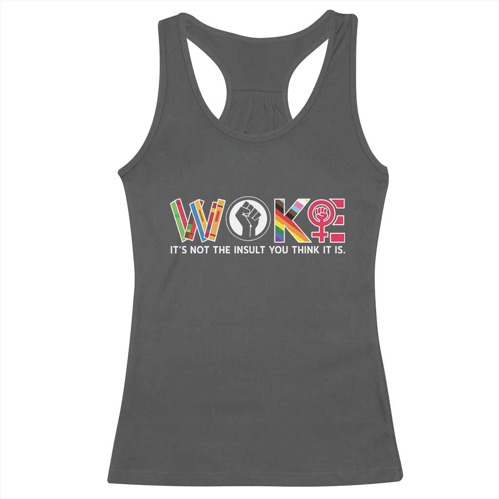 Woke It's Not The Insult You Think It Is Racerback Tank Top Feminist Social Justice TS11 Dark Heather Print Your Wear