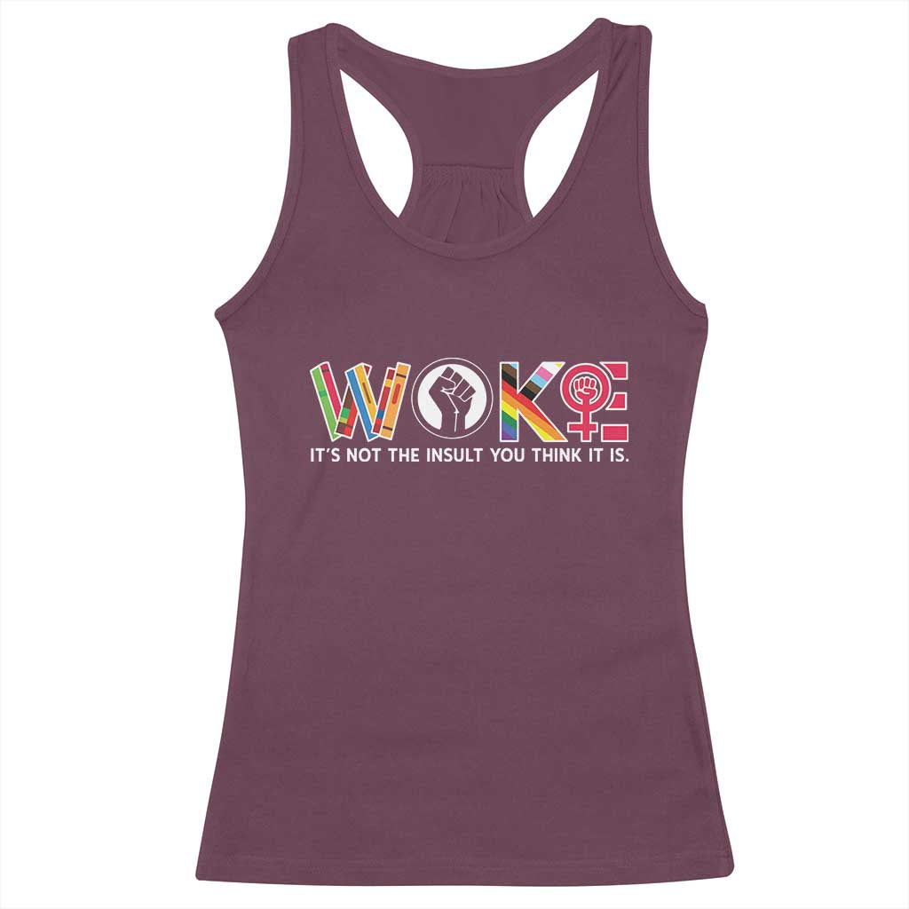 Woke It's Not The Insult You Think It Is Racerback Tank Top Feminist Social Justice TS11 Maroon Print Your Wear