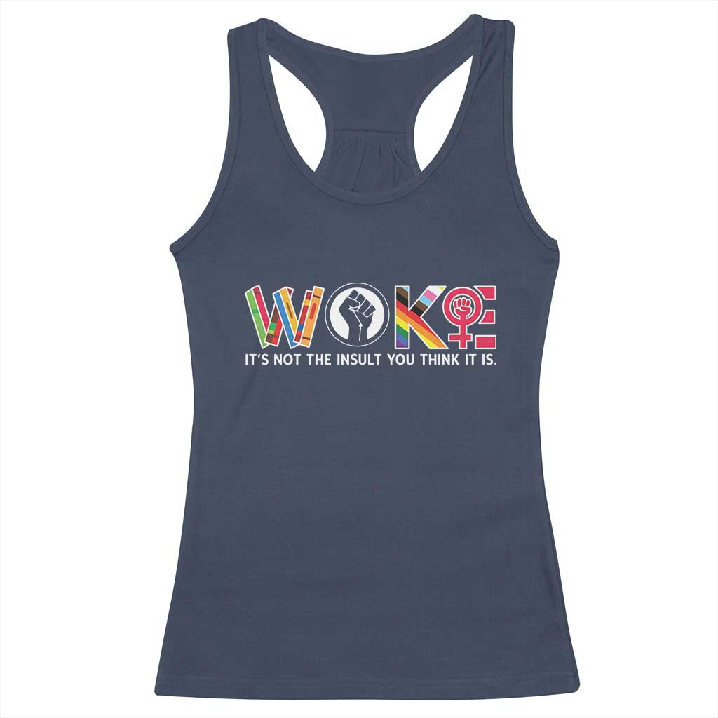 Woke It's Not The Insult You Think It Is Racerback Tank Top Feminist Social Justice TS11 Navy Print Your Wear