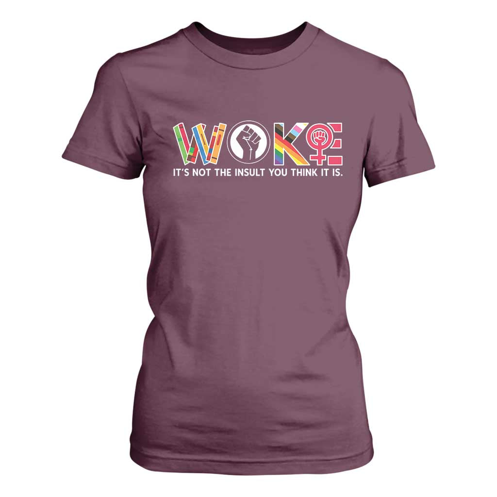 Woke It's Not The Insult You Think It Is T Shirt For Women Feminist Social Justice TS11 Maroon Print Your Wear