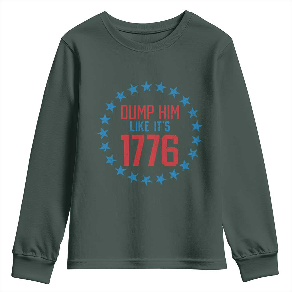 Funny Dump Him Like It's 1776 Youth Sweatshirt Stars Political Sattire TS11 Dark Forest Green Print Your Wear