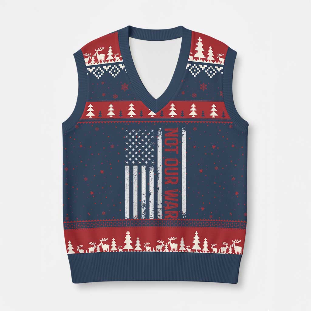 Not Our War Vintage American Flag V-Neck Knit Sweater Vest Pacifists Peace TS11 Navy Red Print Your Wear