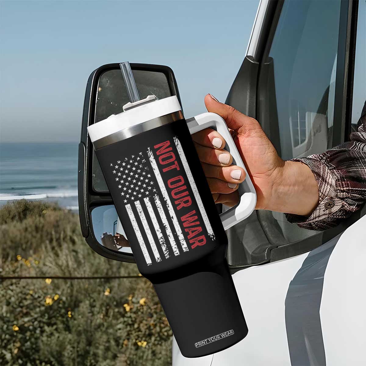 Not Our War Vintage American Flag Tumbler With Handle Pacifists Peace TS11 Print Your Wear