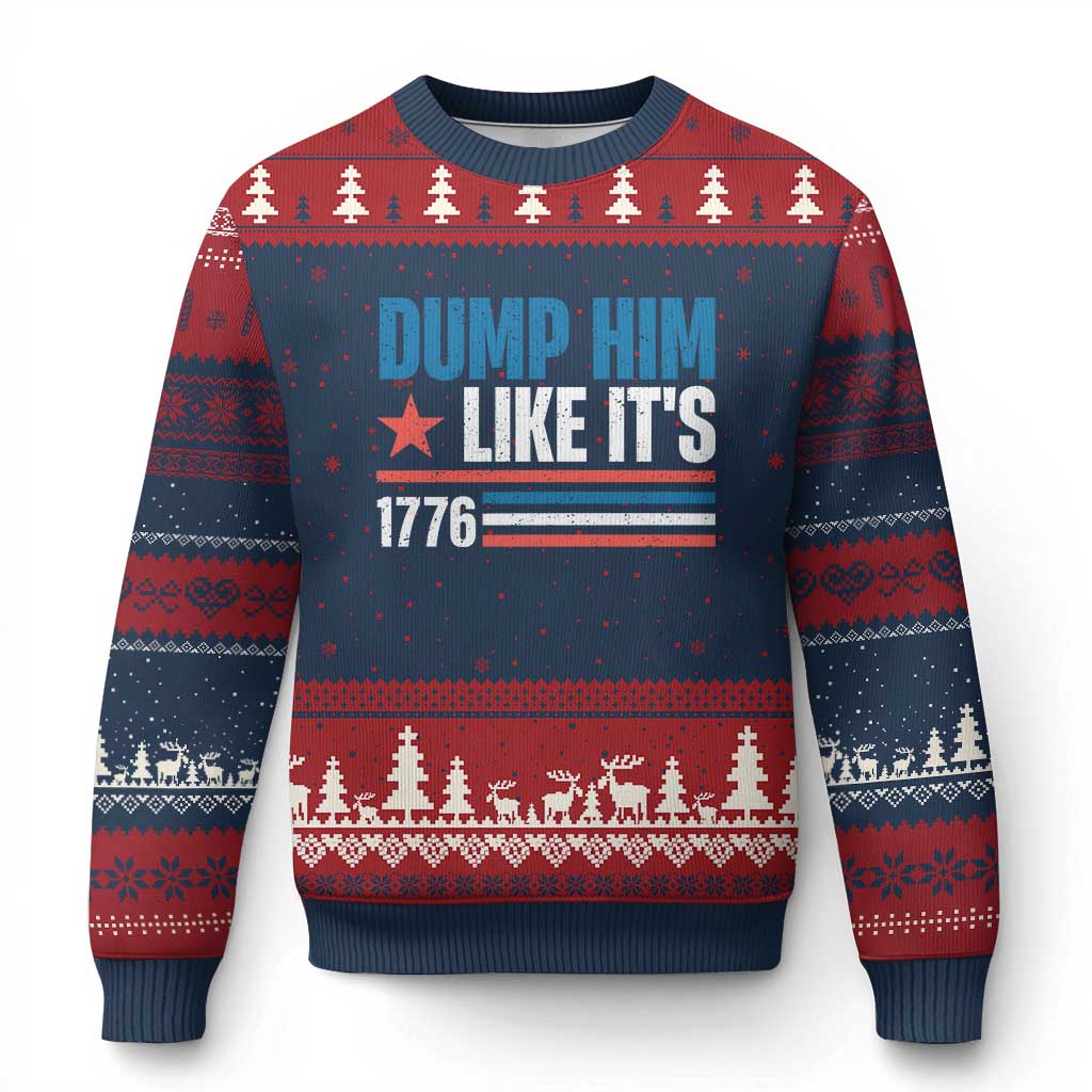 Funny Dump Him Like It's 1776 Ugly Christmas Sweater Star And Stripes TS11 Navy Red Print Your Wear