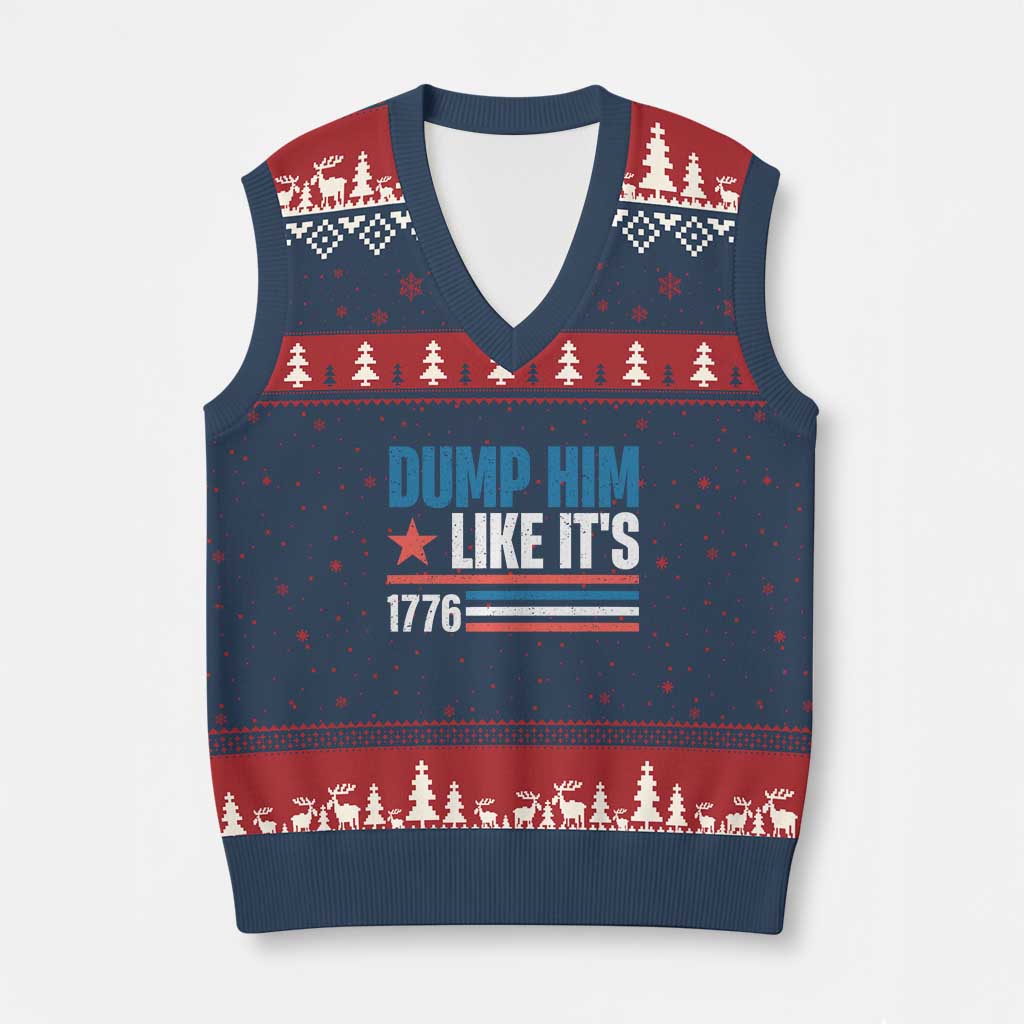 Funny Dump Him Like It's 1776 V-Neck Knit Sweater Vest Star And Stripes TS11 Navy Red Print Your Wear