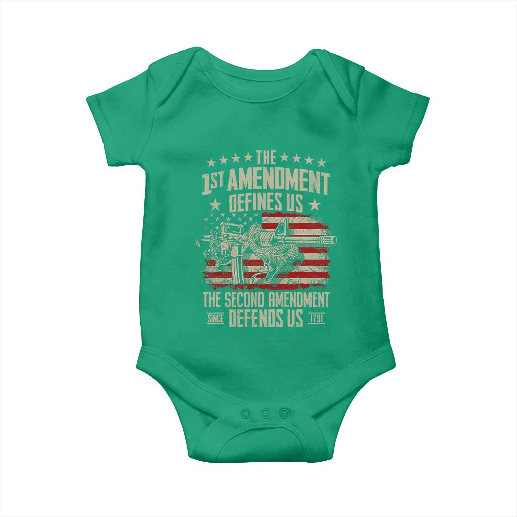 The 1st Amendment Defines Us The Second Defends Us Since 1791 Baby Onesie Vintage American Flag TS11 Irish Green Print Your Wear