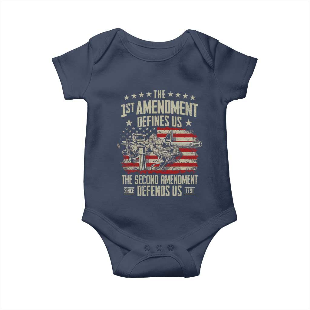 The 1st Amendment Defines Us The Second Defends Us Since 1791 Baby Onesie Vintage American Flag TS11 Navy Print Your Wear