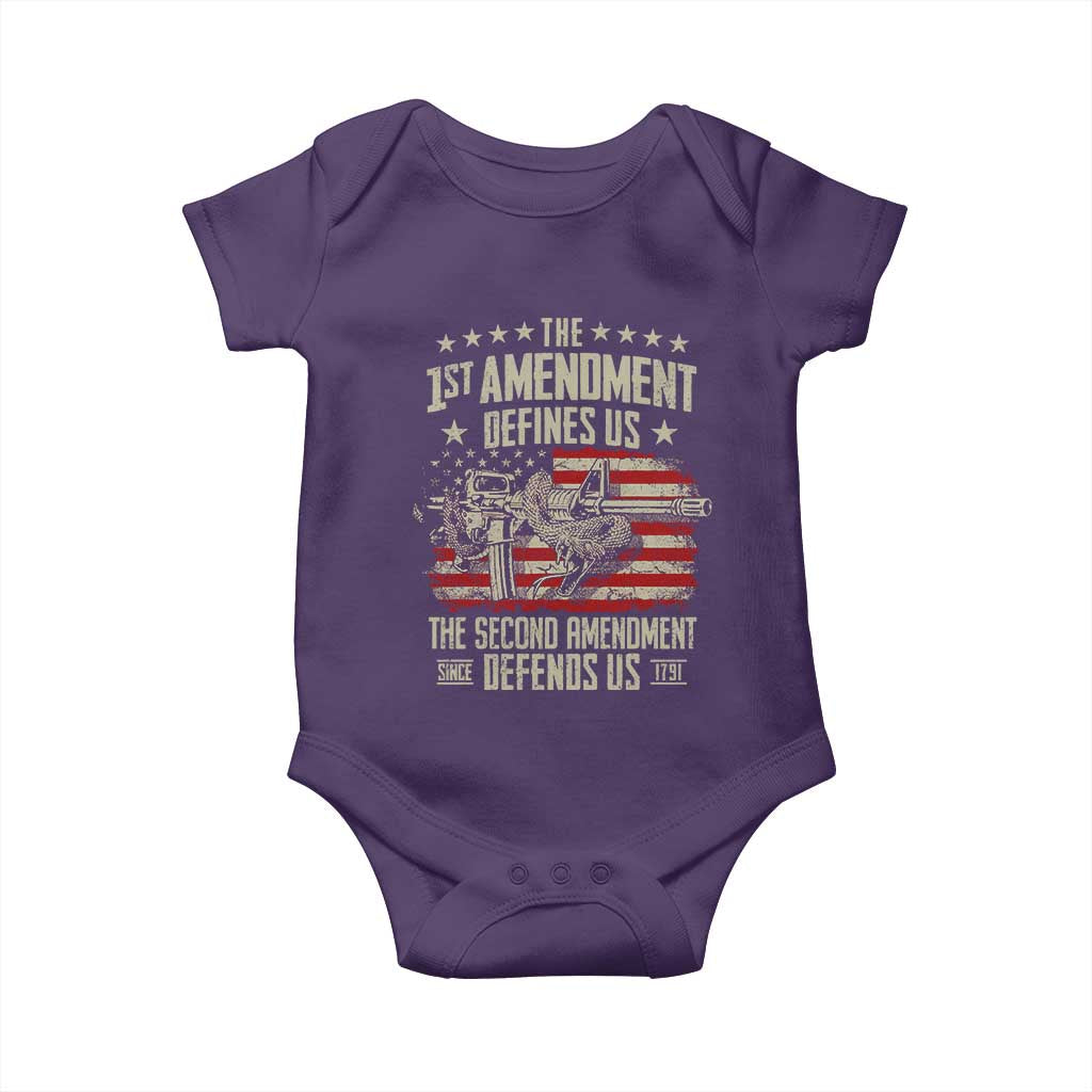 The 1st Amendment Defines Us The Second Defends Us Since 1791 Baby Onesie Vintage American Flag TS11 Purple Print Your Wear
