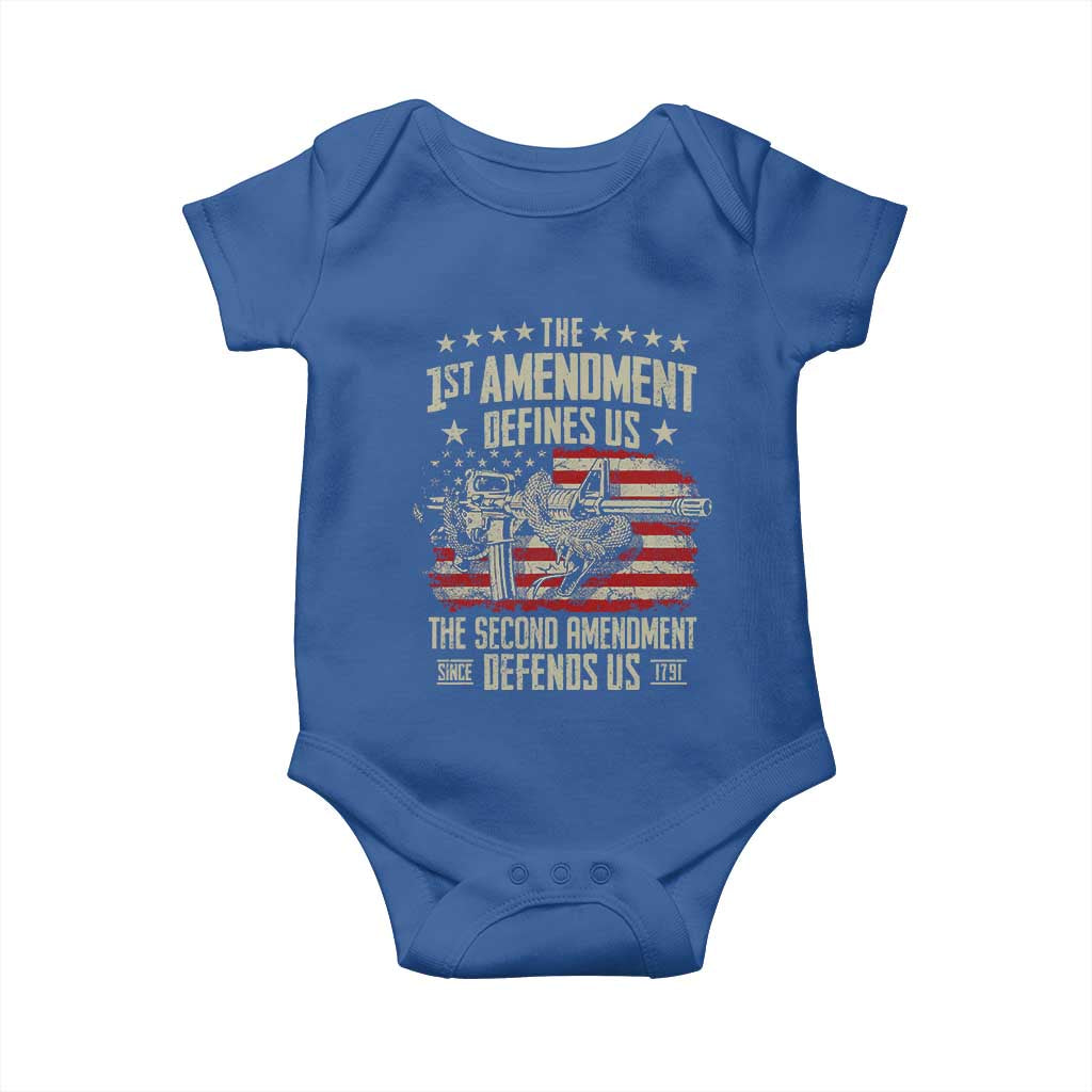 The 1st Amendment Defines Us The Second Defends Us Since 1791 Baby Onesie Vintage American Flag TS11 Royal Blue Print Your Wear