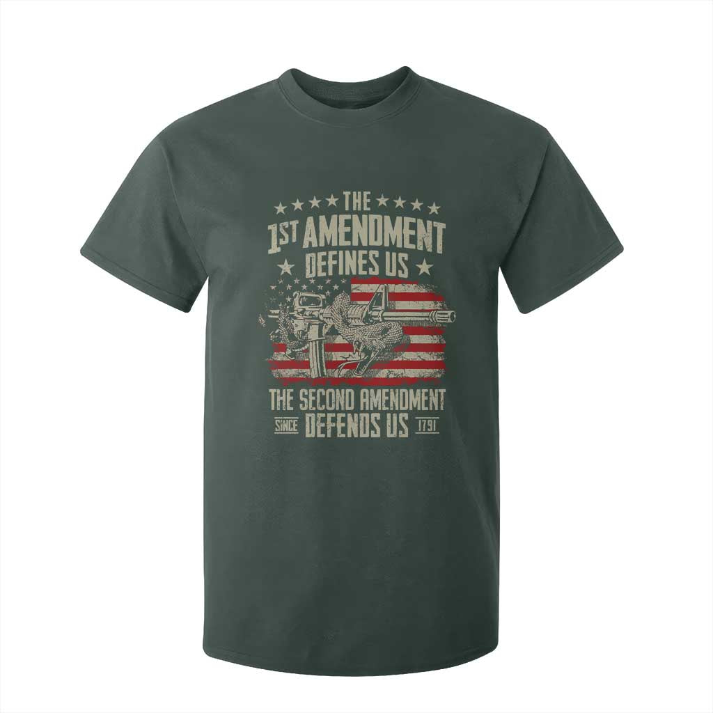 The 1st Amendment Defines Us The Second Defends Us Since 1791 T Shirt For Kid Vintage American Flag TS11 Dark Forest Green Print Your Wear