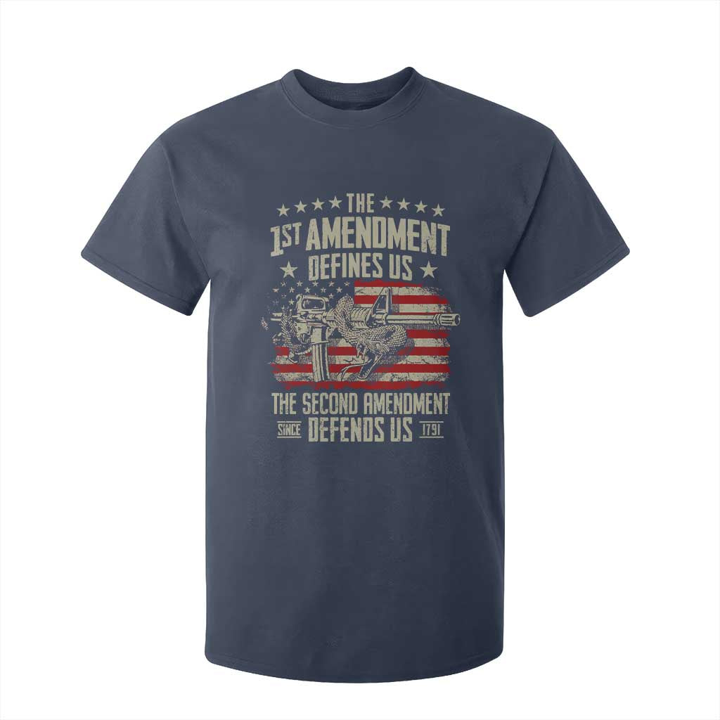 The 1st Amendment Defines Us The Second Defends Us Since 1791 T Shirt For Kid Vintage American Flag TS11 Navy Print Your Wear