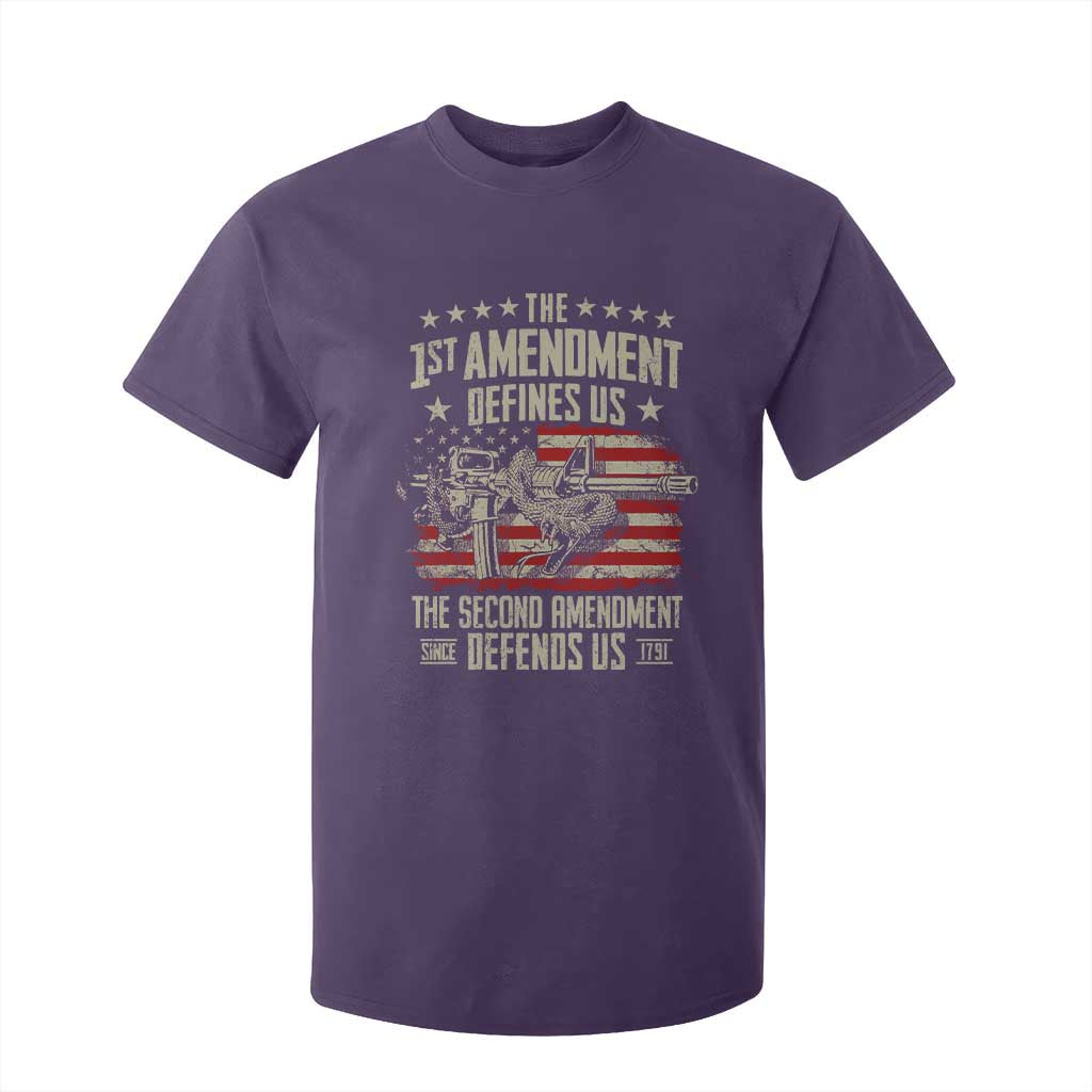 The 1st Amendment Defines Us The Second Defends Us Since 1791 T Shirt For Kid Vintage American Flag TS11 Purple Print Your Wear