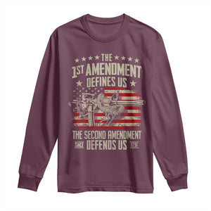 The 1st Amendment Defines Us The Second Defends Us Since 1791 Long Sleeve Shirt Vintage American Flag TS11 Maroon Print Your Wear
