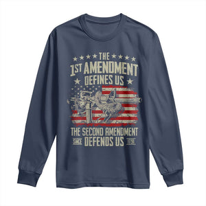 The 1st Amendment Defines Us The Second Defends Us Since 1791 Long Sleeve Shirt Vintage American Flag TS11 Navy Print Your Wear