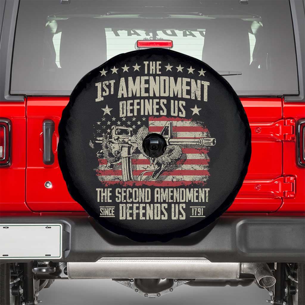 The 1st Amendment Defines Us The Second Defends Us Since 1791 Spare Tire Cover Vintage American Flag TS11 Black Print Your Wear