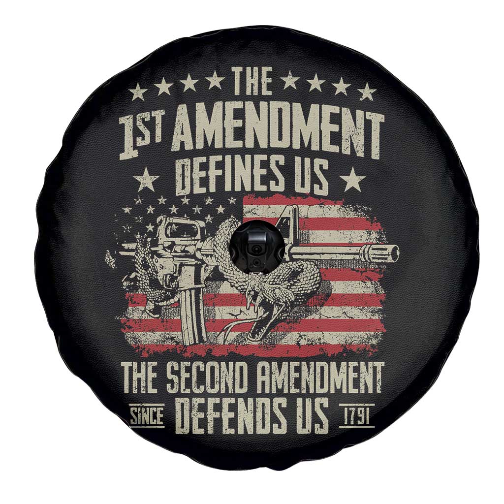 The 1st Amendment Defines Us The Second Defends Us Since 1791 Spare Tire Cover Vintage American Flag TS11 Print Your Wear