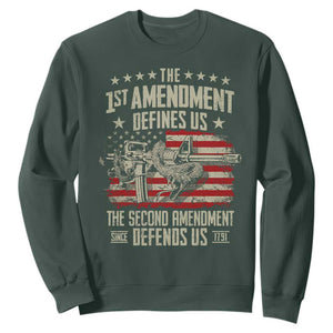 The 1st Amendment Defines Us The Second Defends Us Since 1791 Sweatshirt Vintage American Flag TS11 Dark Forest Green Print Your Wear