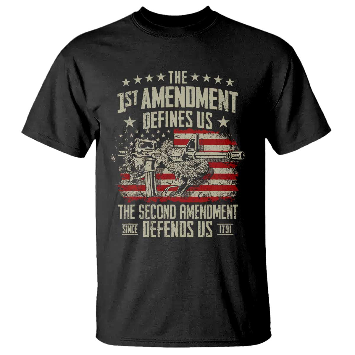 The 1st Amendment Defines Us The Second Defends Us Since 1791 T Shirt Vintage American Flag TS11 Black Print Your Wear