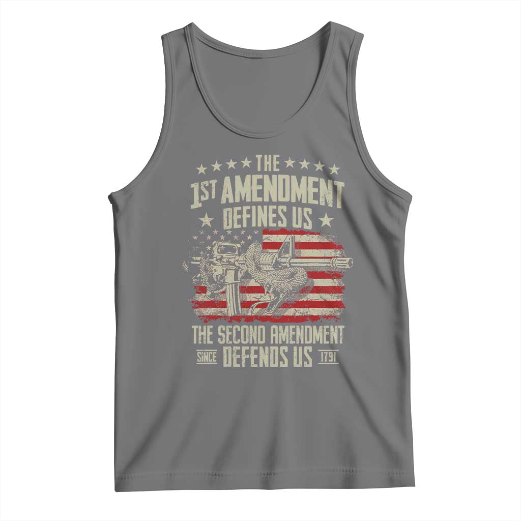 The 1st Amendment Defines Us The Second Defends Us Since 1791 Tank Top Vintage American Flag TS11 Black Heather Print Your Wear