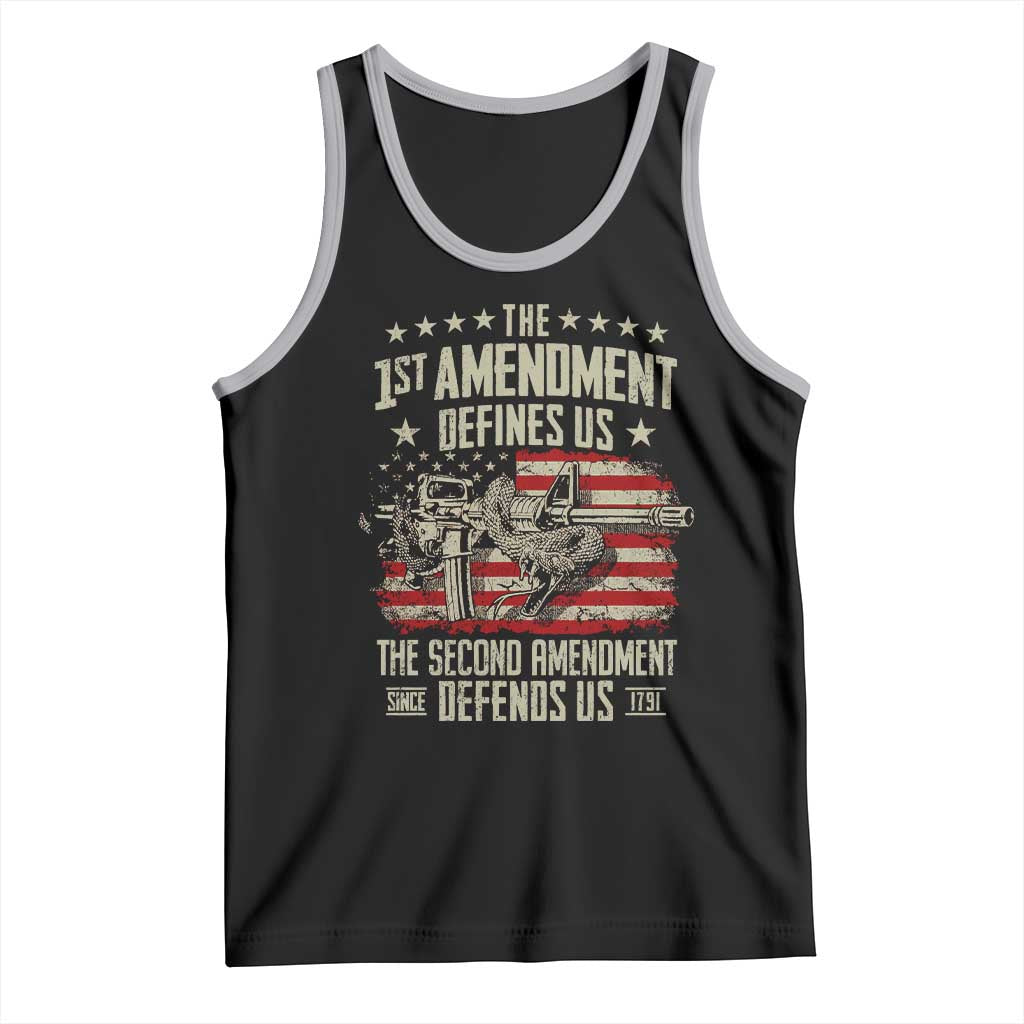 The 1st Amendment Defines Us The Second Defends Us Since 1791 Tank Top Vintage American Flag TS11 Black Athletic Heather Print Your Wear