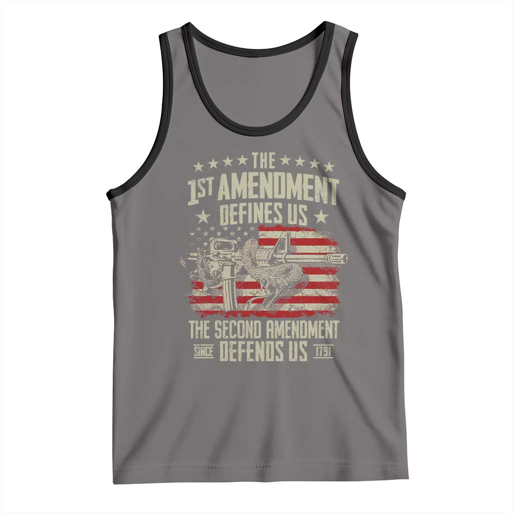 The 1st Amendment Defines Us The Second Defends Us Since 1791 Tank Top Vintage American Flag TS11 Deep Heather Black Print Your Wear