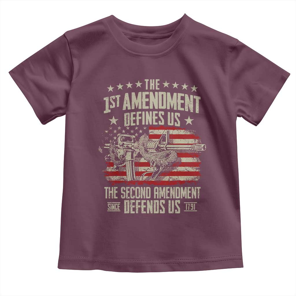 The 1st Amendment Defines Us The Second Defends Us Since 1791 Toddler T Shirt Vintage American Flag TS11 Maroon Print Your Wear