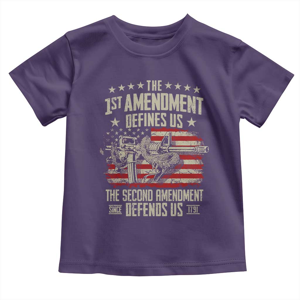 The 1st Amendment Defines Us The Second Defends Us Since 1791 Toddler T Shirt Vintage American Flag TS11 Purple Print Your Wear