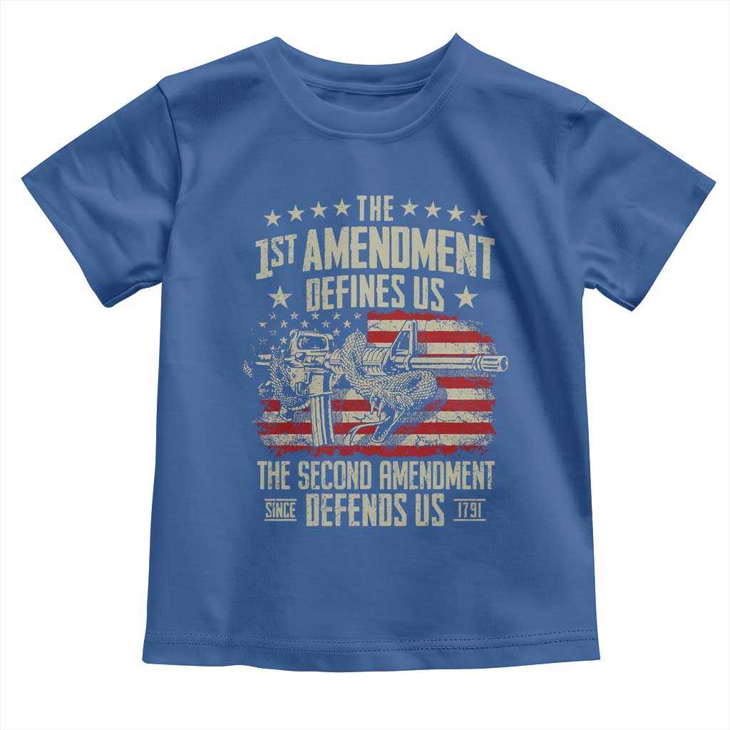 The 1st Amendment Defines Us The Second Defends Us Since 1791 Toddler T Shirt Vintage American Flag TS11 Royal Blue Print Your Wear