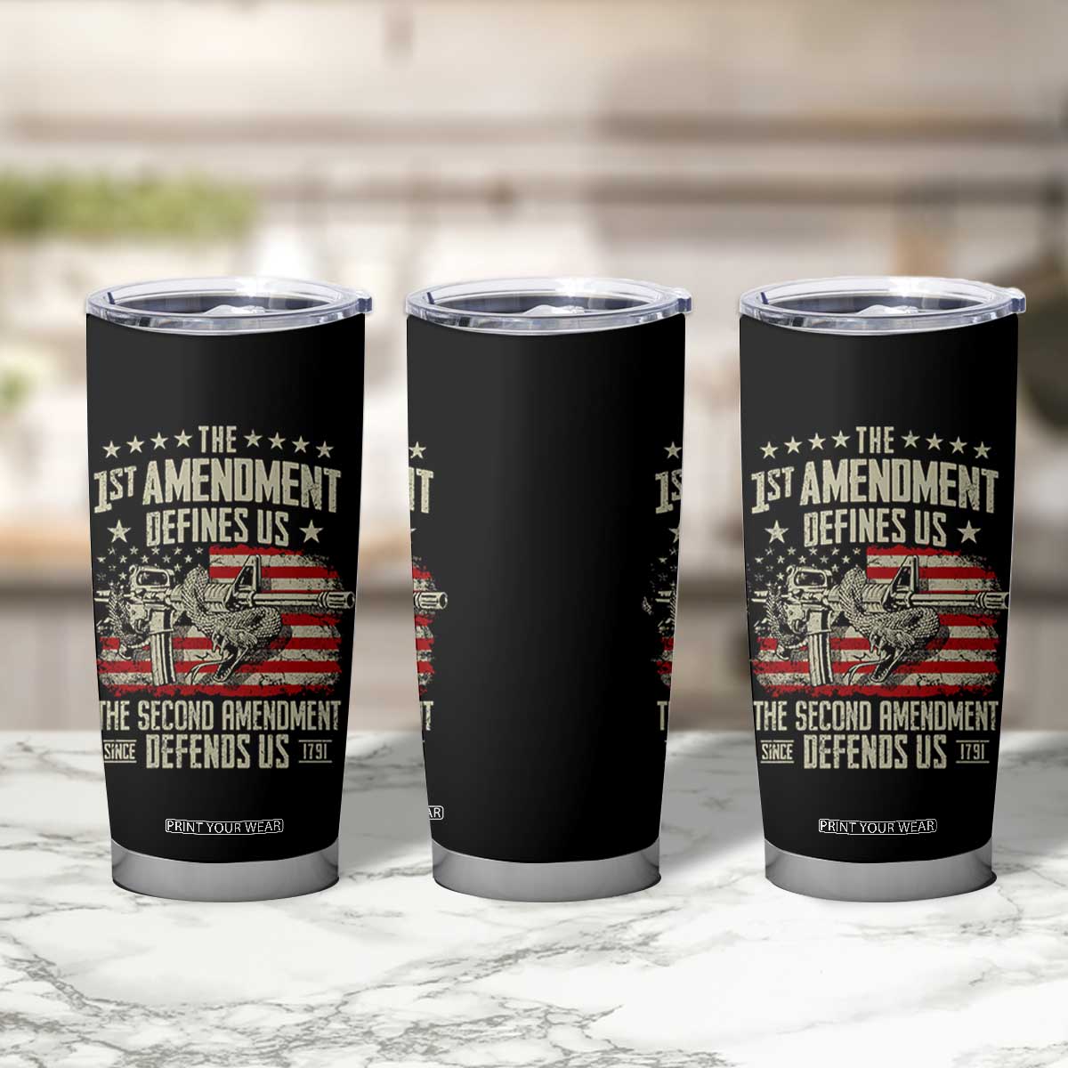 The 1st Amendment Defines Us The Second Defends Us Since 1791 Tumbler Cup Vintage American Flag TS11 Print Your Wear