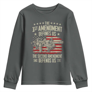 The 1st Amendment Defines Us The Second Defends Us Since 1791 Youth Sweatshirt Vintage American Flag TS11 Dark Heather Print Your Wear