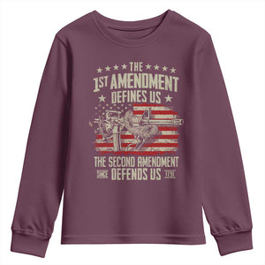 The 1st Amendment Defines Us The Second Defends Us Since 1791 Youth Sweatshirt Vintage American Flag TS11 Maroon Print Your Wear