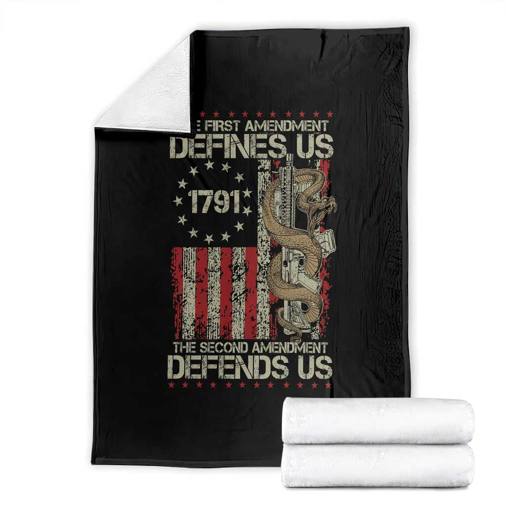 The First Amendment Defines Us The Second Defend Us Throw Blanket Vintage American Flag TS11 Black Print Your Wear
