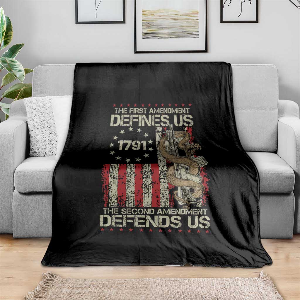 The First Amendment Defines Us The Second Defend Us Throw Blanket Vintage American Flag TS11 Print Your Wear