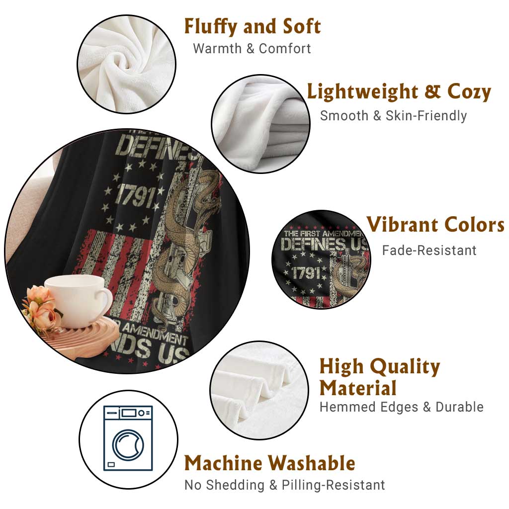 The First Amendment Defines Us The Second Defend Us Throw Blanket Vintage American Flag TS11 Print Your Wear