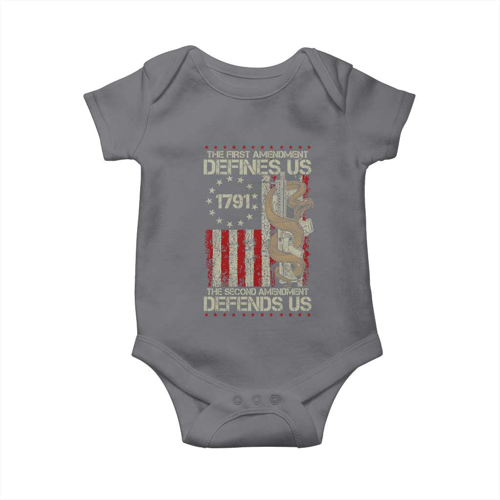 The First Amendment Defines Us The Second Defend Us Baby Onesie Vintage American Flag TS11 Charcoal Print Your Wear